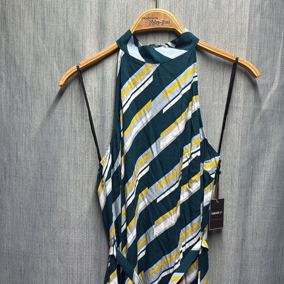 Forever 21 Asymmetrical Striped Dress - Teal and Yellow size large NWT - Picture 4 of 8